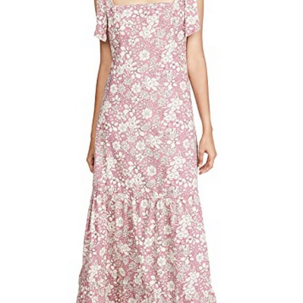 FREE PEOPLE  In-the-Field Beige Pink Flowers Tiered Long dress large